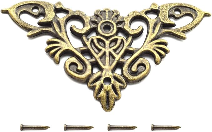 Furniture Decorative Edge Cover Antique Metal Carved Corner Protector for Jewelry Box, Album, Book, Cabinet, Desk etc. 12pcs Bronze