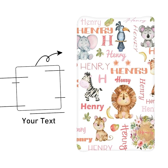 Custom Name Changing Pad Cover - 2 Piece Customizable Lion Print Changing Pad Cover - Cotton Toddler Baby Pee Pad Cover for Diaper Changing Table Nursery Protector