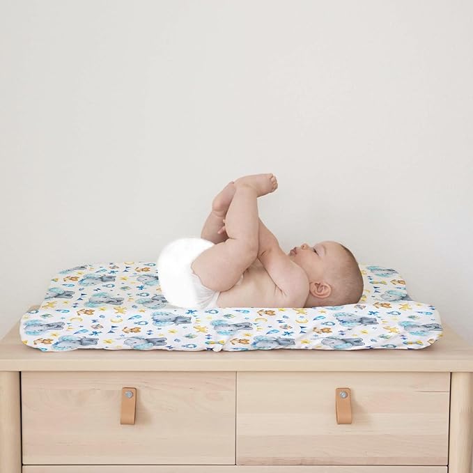 Cute Elephant Changing Pad Covers Cartoon Elephant Diaper Changing Pad Table Sheets Cover for Boy Girl Blue Elephant Soft Breathable Stretch Nursery Baby Changing Pad Mats Covers 32''x16''