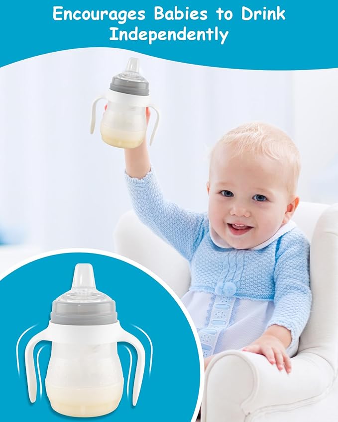 Sippy Cup Conversion Kit for Mam Bottles, Spill-Proof Transition Kit with Silicone Sippy Spout Nipple, Weighted Straw, Handle, 3 Pack, 6m+