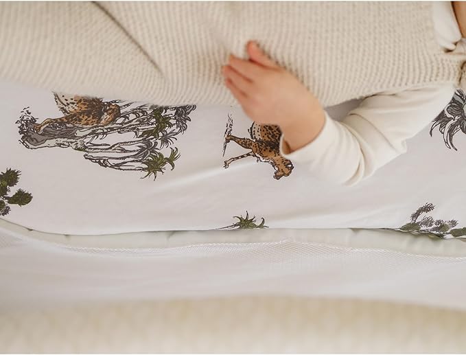 Pobibaby - 2 Pack Premium Bassinet Sheets for Standard Bassinets - Ultra-Soft Cotton Blend, Stylish Floral Pattern, Safe and Snug for Baby (Safari)