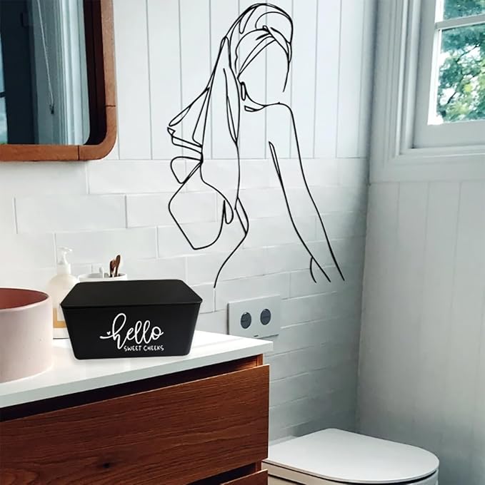 Moorfowl Hello Sweet Cheeks Flushable Wipes Dispenser, 8.2L x 4.9W x 3.9H inches, Bathroom Wipes Container Holder Cute Funny Rustic Farmhouse Home Decor (Black)