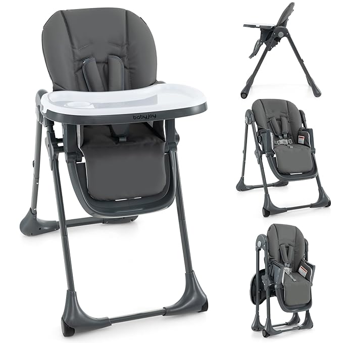 BABY JOY Convertible High Chair for Babies & Toddlers, Height Adjustable, Grow & Go High Chair w/Recline & Footrest, Removable Double Tray, Portable Baby Dinning Chair with Wheels (Dark Gray)