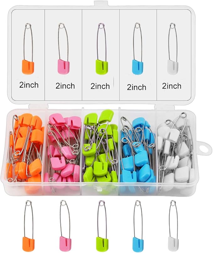 1Box(100Pcs) 5Colors 55mm/ 2.2 Inch Safety Pins Plastic Head Stainless Steel Diaper Pins Safety Locking Cloth Diaper Nappy Pins