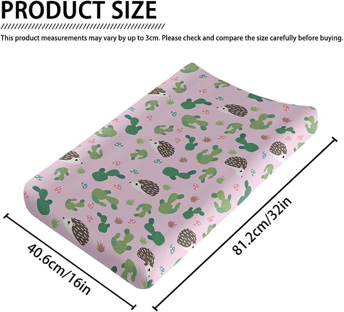 GOSTONG Hedgehog Cactus Print Baby Changing Pad Cover for Boys Girls Cozy Breathable & Washable Stretchy Fabric Diaper Table Cover Sheets, Fit 32x16 Inches Changing Mat