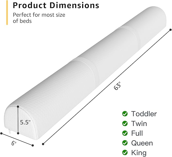 YENING 63" Extra Long Bed Bumpers for Toddlers Baby Foam Bed Guard Rail for Kids Bed Toddler Bed Bumper for Twin Full Queen King Size Bed, 2-Pack
