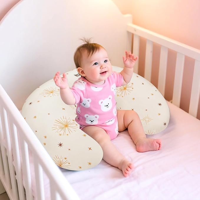 Nursing Pillow Cover 2 Pack, Stretchy Nursing Covers for Breastfeeding Pillows, Soft Nursing Pillowcase for Baby Girls Boys, Removable Slipcover for Infant Newborn, Moon(Only Cover)