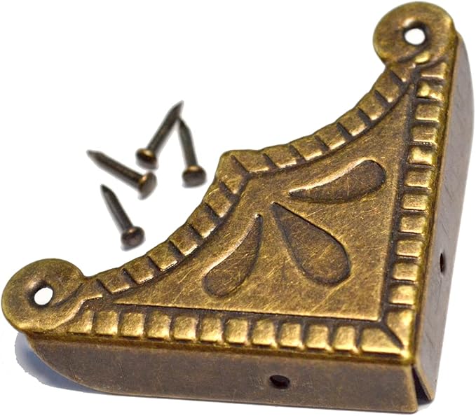 12 Pcs Vintage Bronze Corner Protectors Decorative Metal Edge Covers Antique Safety Guards Retro Right Angle Bracket with Nails for Furniture Edge Wood Case Corner Jewelry Box (Side Length:1-1/2")