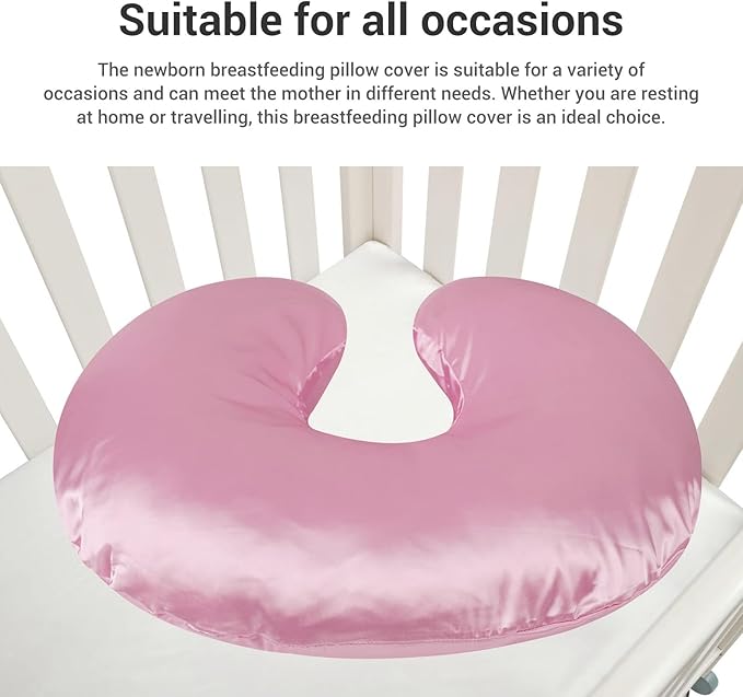 Satin Nursing Pillow Cover,Soft Washable Breathable,Protect for Baby Hair and Skin, Breastfeeding Pillow Slipcover for Feeding (Roseate)