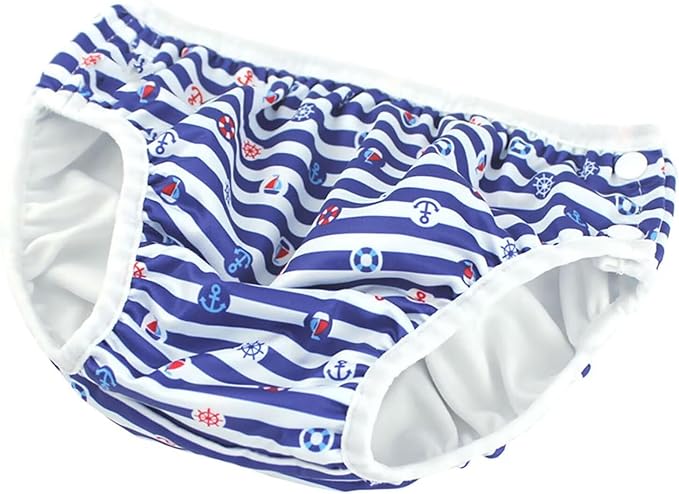 Baby Kids Swim Nappies Cover Diaper Swimming Trunks Middle-Waisted Swimming Training Pants (18-24 Months, Navy)