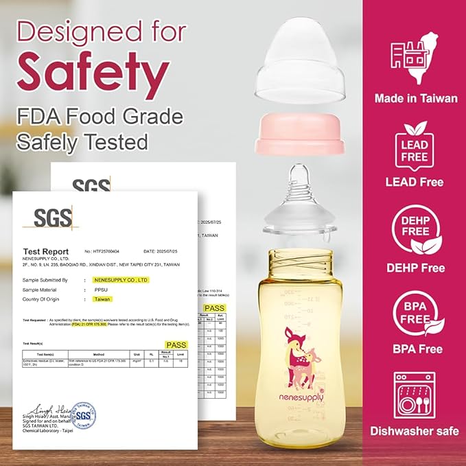 Nenesupply PPSU Baby Bottles Newborn Feeding Bottles Slow Flow Breastfeeding Bottle for Breastfed Babies Wide Mouth 11oz Anti Colic Level 2 Nipple for 1+ Month Infant Replace Spectra Bottle Pumping