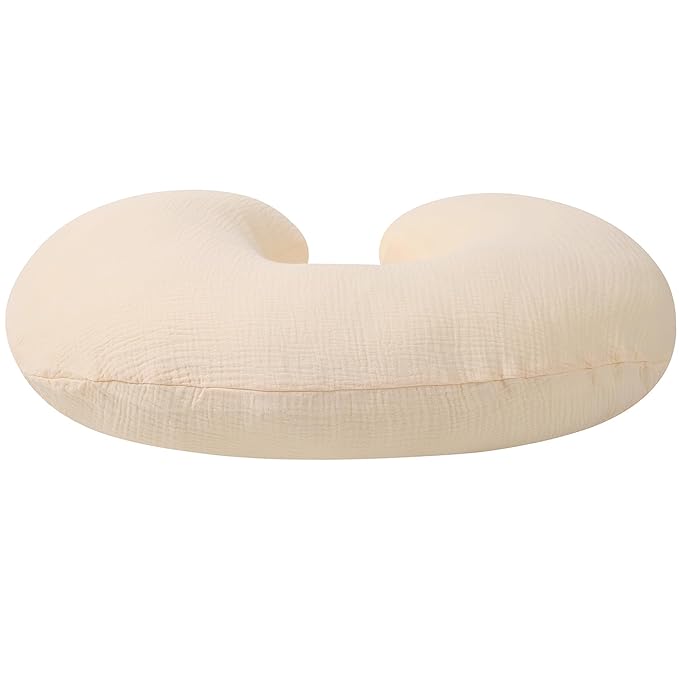 Onacosht Muslin Nursing Pillow Cover 2 Pack 100% Cotton Ultra Soft Breastfeeding Pillow Covers for Baby Boy and Girl, Light Green and Beige