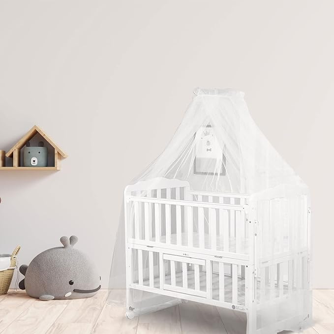 Crib Dome Mosquito Net, Universal 160x450cm Lace Decorative Toddler Bed Crib Canopy Netting for Baby Cribs, Breathable Mesh to Keep Mosquitos Away
