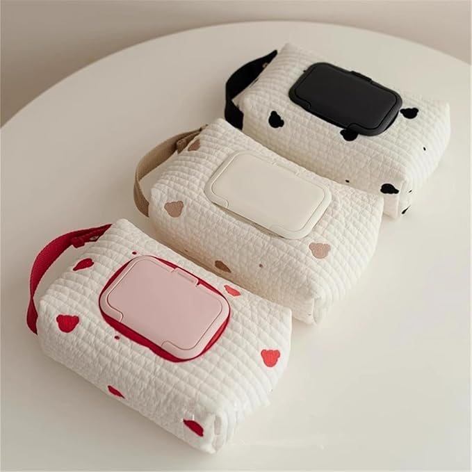 Embroidered Bear Stroller Wet Wipe Pouches Portable Baby Wipe Holder Embroidery Baby Wipes Storage Bag for Travel