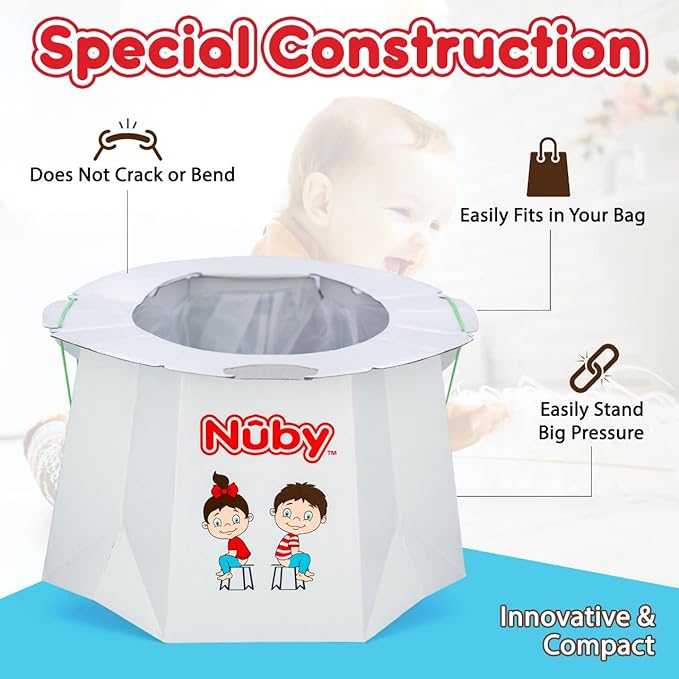 Nuby Disposable Travel Potty with Liner - Foldable and Portable Potty; Toddler Potty Essential for Camp, Trips, & Car Rides - Travel Potty for Toddler, 1 Pack
