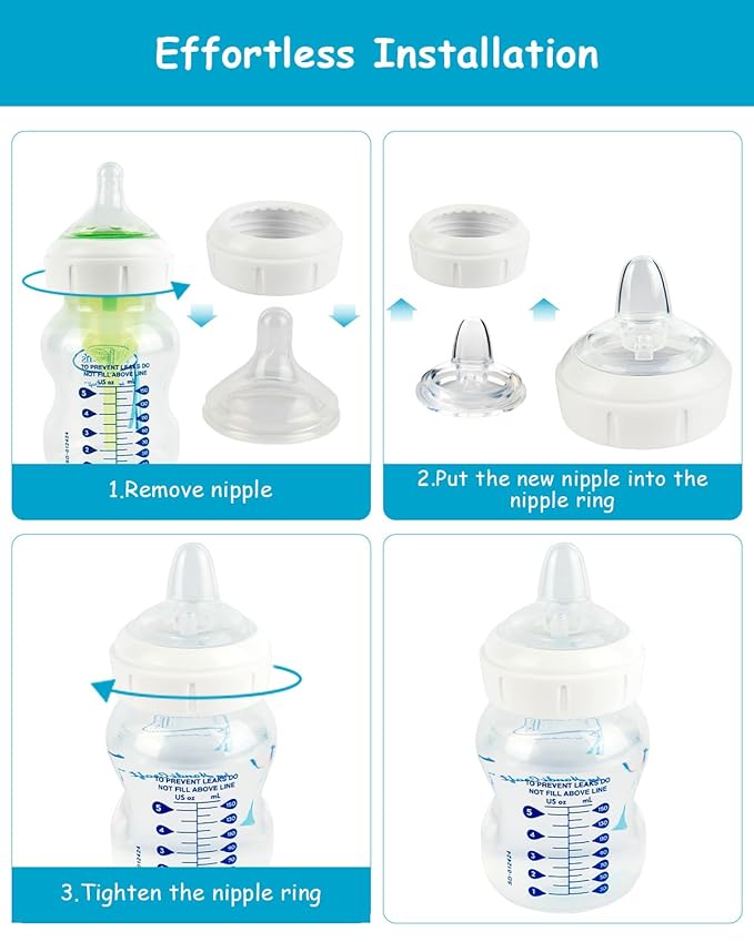 Sippy Nipple for Dr. Brown's Wide-Neck Baby Bottles & Sippy Spout Bottles, Soft 100% Silicone Baby Bottle Sippy Straw Nipple, 6m+,Variable Flow, 4 Count