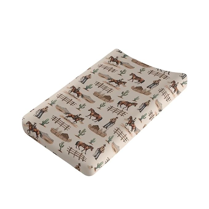 ZDCUSTOM Changing Pad Cover Stretchy Soft Diaper Change Table Sheets Western Cowboy Cactus Changing Table Covers Fits 32"x16" Contoured Pad