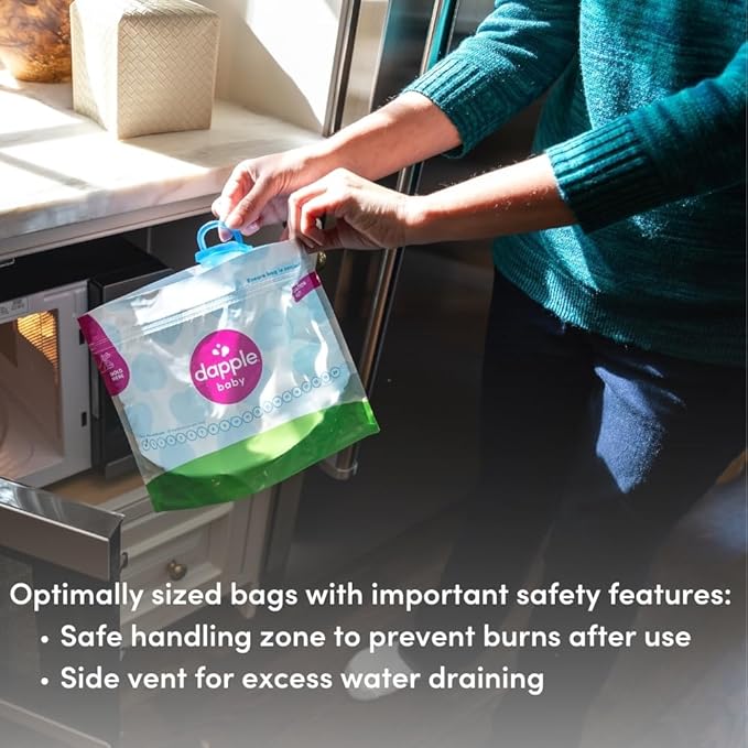 Dapple Baby Microwave Sterilizer Bags, Reusable, 20 Uses Per Bag, Great for Breast Pump Parts & Bottles, 8 Count (Pack of 2)