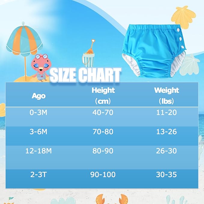 Baby Newborn Reusable Swim Diapers Washable Toddler Unisex Swim Diaper Infant Swimming Diapers Blue, 2-3T