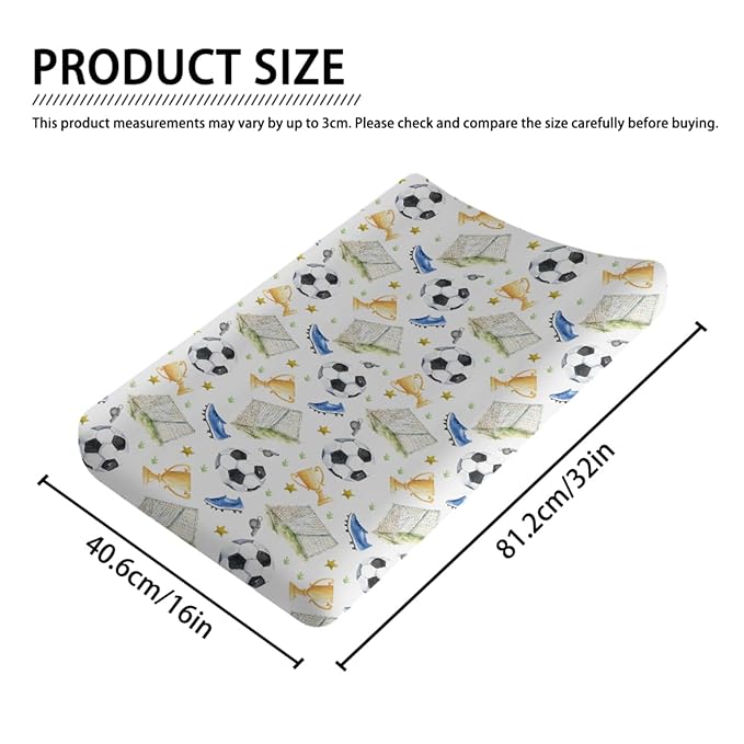 Watercolor Soccer Balls Shoes Stars Pattern Baby Changing Pad Cover, Unisex Sports Theme Nursery Diaper Changing Table Pad Mat Sheet for Boys Girls-16x32