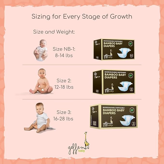 Geffen Baby - Biodegradable Bamboo Baby Diapers, Size 2, 32-Pack | Naturally Hypoallergenic, Super Absorbent & Eco-Friendly | Ideal for Sensitive Skin | Made from Bamboo Viscose Fiber