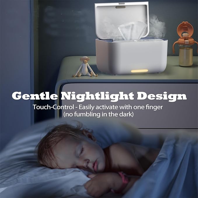 Baby Wipe Warmer Dispenser Holder with 3 Level Surround Temperature Control,Diaper Water Wipe Holder Container with Light for Wipe, Towel, Wet Tissue (White)