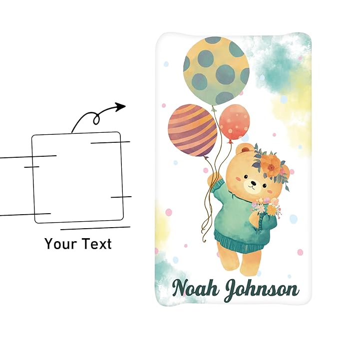 Personalized Baby Changing Pad Cover with Name - 2 Piece Green Bear Printing Baby Pee Pad Cover for Diaper Changing Table, Portable Custom Gifts for Infant Baby