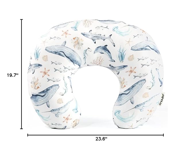 GRSSDER Nursing Pillow Cover Stretchy Minky Removable Nursing Covers for Breastfeeding Pillows, Ultra Soft Comfortable Slipcover for Girls and Boys, Whale Sea World Pattern