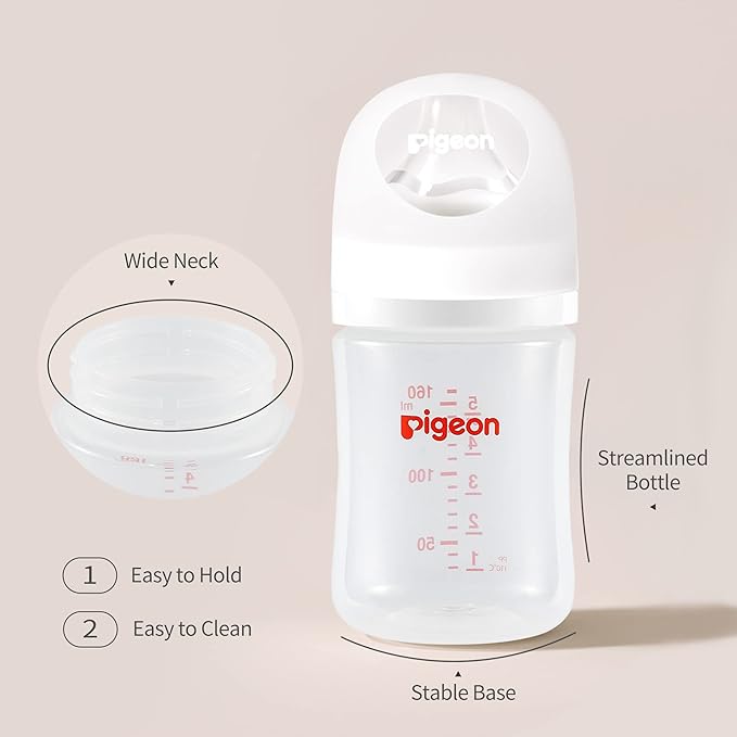 Pigeon Newborn Baby Bottle Feeding Gift Set, Nurture & Nest, Anti-Colic Wide Neck Bottles with Latch-On Silicone Nipples, 3 Bottles (5.4 Oz), 3 Stage 2 Nipples, 1 Bottle Brush and 1 Nipple Brush