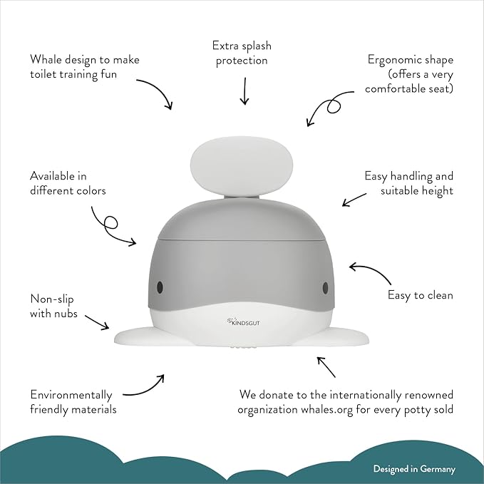 Kindsgut Whale Potty Training Toilet – Ergonomic Toddler Potty for Boys & Girls, Designed in Germany, Non-Slip & Easy Clean, Dark Grey