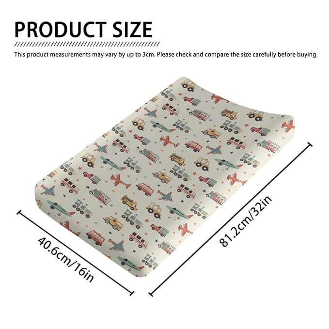 Cartoon Car Planes Trucks Train Pattern Baby Changing Pad Cover, Unisex Transportation Construction Car Nursery Diaper Changing Table Pad Mat Sheet for Boys Girls-16x32