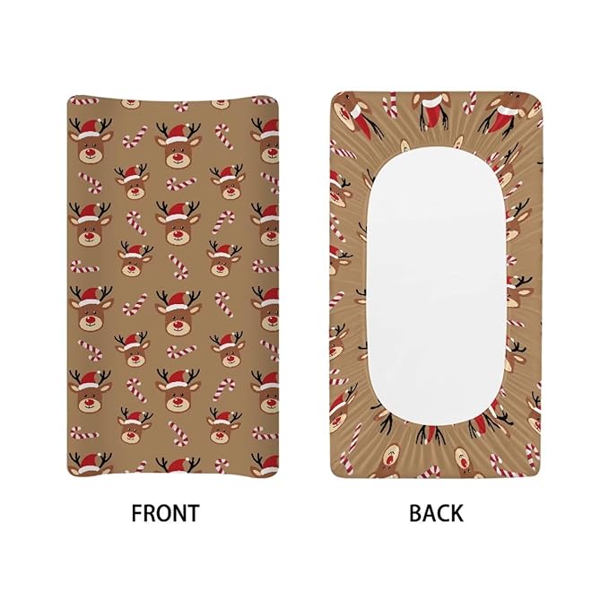 Reindeer Print Changing Pad Cover for Baby Washable Diaper Change Table Covers with Elastic Edge Waterproof Cradle Mattress Sheets for All Season Gift for Holiday