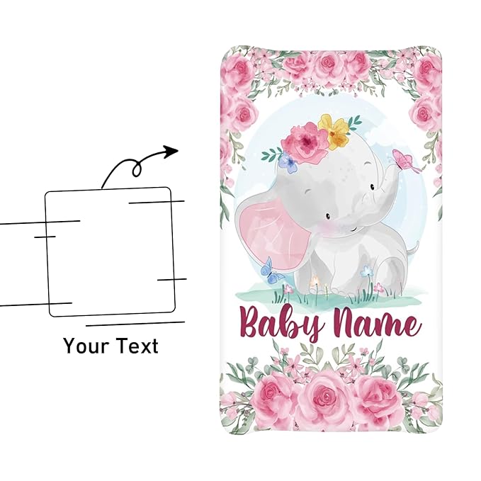 Personalized Toddler Changing Pad Cover - Custom 2 Piece Comfortable Pink Elephant Changing Pad Covers for Baby Boys and Girls, Birthday Gift for Toddlers