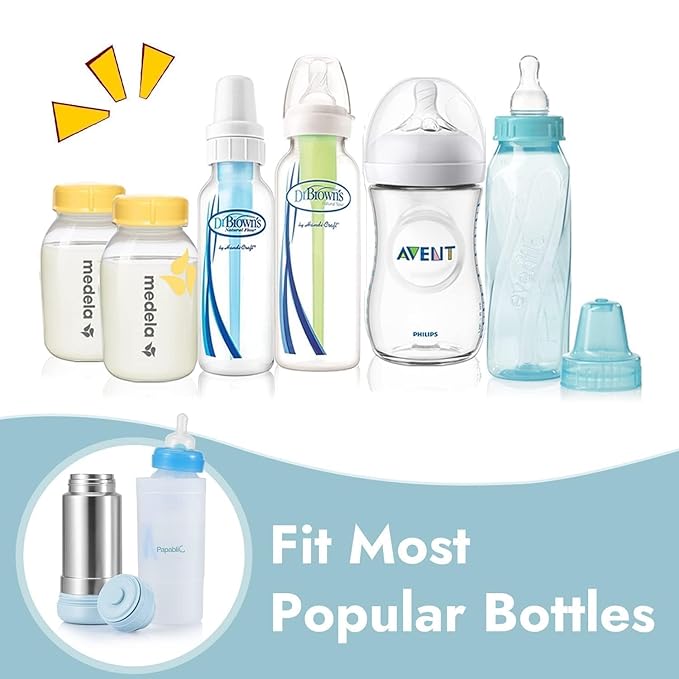 Papablic Portable Travel Baby Bottle Warmer On The Go, Fits Most Car Cup Holders, 12 OZ Stainless Steel Bottle Warmer, Leak-Proof, Safe & Easy to Clean