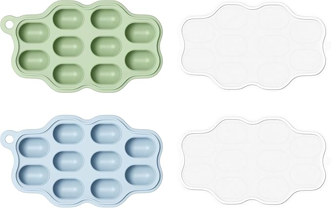 Baby Food Freezer Tray with Lid 2 Pack, Silicone Baby Food Storage Containers, Breastmilk Popsicle Mold, Small Ice Cube Tray for Homemade Baby Food(Blue/Green)