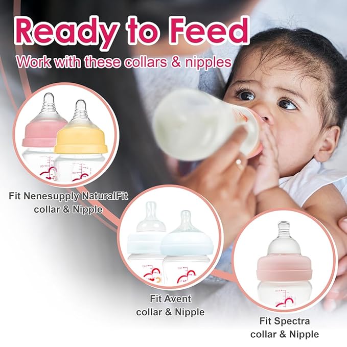 Nenesupply Storage Bottles Collection for Spectra S1 S2 Motif Luna Breast Pumps 6 pc 4.7oz 140ml with Collar and Sealing Disc. Breastmilk Storage Replace Spectra Bottles for Pumping Wide-Mouth