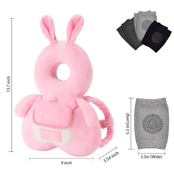 Baby Head Protector & Baby Knee Pads for Crawling, Toddlers Head Safety Pad Adjustable Backpack, Baby Back Protection for Walking & Crawling, Cute Bunny