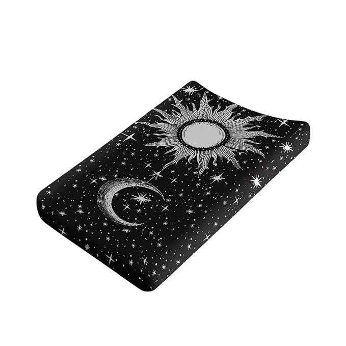 ZDCUSTOM Sun and Moon Changing Table Pad Covers Soft Unisex Diaper Change Table Sheets Super Soft Changing Pad Cover Sheets Fitted Cradle Sheets for 32"x16" Contoured Pad