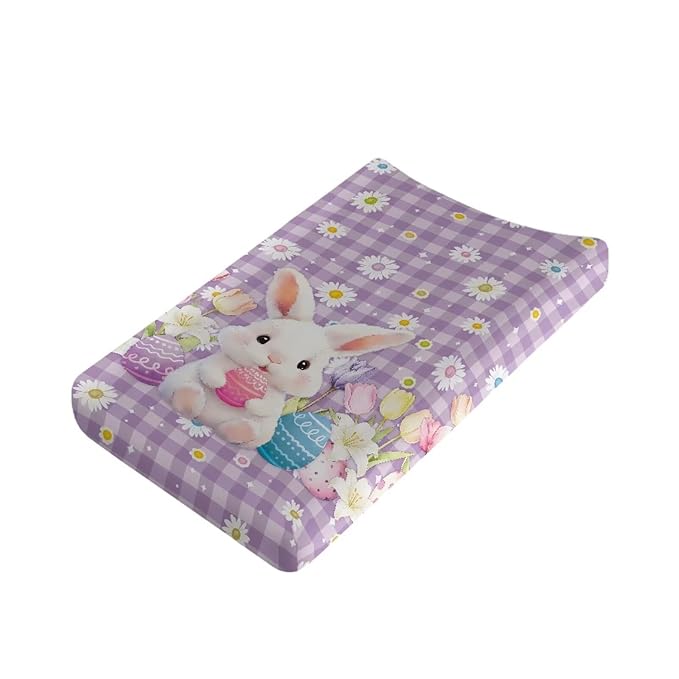 Easter Diaper Changing Pad Cover Rabbit Baby Changing Pad Cover Daisy Diaper Changing Pad Cover Purple 32''*16'' Changing Pad -Cover