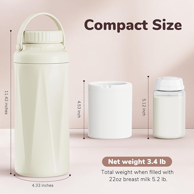 22oz Portable Breast Milk Cooler Bottle-Milk Cooler for Outdoor Travel, Keeps Fresh Cooling for 24+ Hours,Breastfeeding Essentials with 2pcs Bottle for Breastmilk Storage