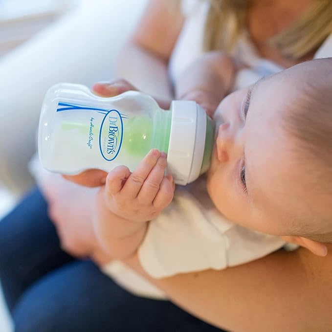 Dr. Brown’s Natural Flow® Anti-Colic Options+™ Wide-Neck Baby Bottle, 5 oz/150 mL, Level 1 Nipple, 4-Pack, 0m+ with HappyPaci 100% Silicone Pacifier 0-6m, BPA Free, Cool Gray, Green, Ecru, 3 Pack