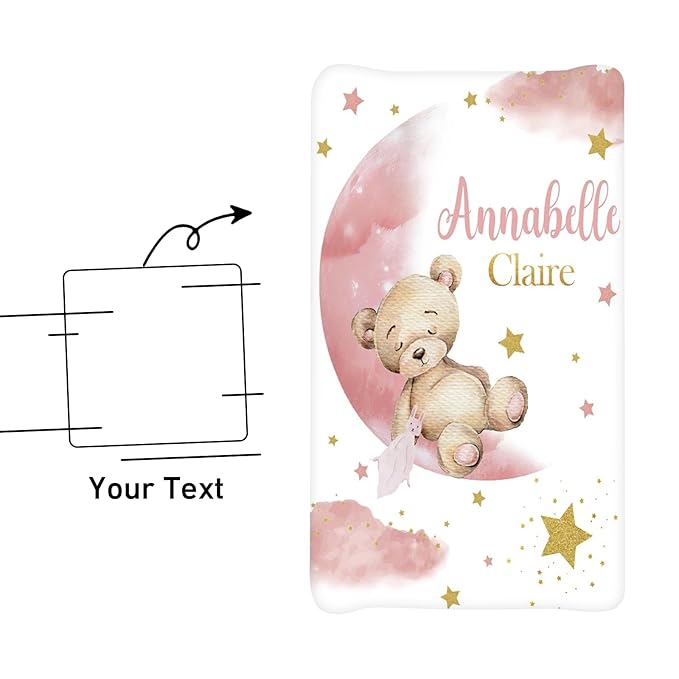 Personalized Toddler Changing Pad Cover - Custom 2 Piece Comfortable Cute Bear Print Changing Pad Covers for Baby Boys and Girls, Birthday Gift for Toddlers
