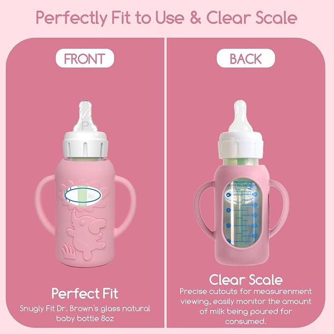 4 Pack Silicone Sleeves for Dr. Brown's Glass Baby Bottles -Drop Protection Easy-Grip Baby Bottle Sleeves Holder with Handles, Compatible with Dr. Brown's Newborn Glass Bottles 4 oz/120 ml