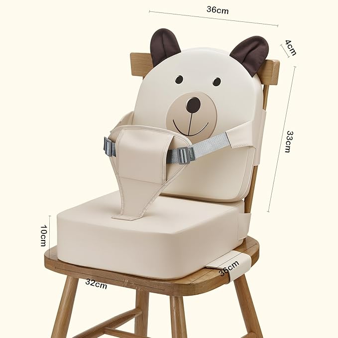 Booster Seat for Kitchen Chair, Toddler Kids Booster Seats for Dining Table with Backrest and Adjustable Strap, Portable PU Waterproof Travel Baby Boy Girl Booster Increasing Cushion (White, OneSize)