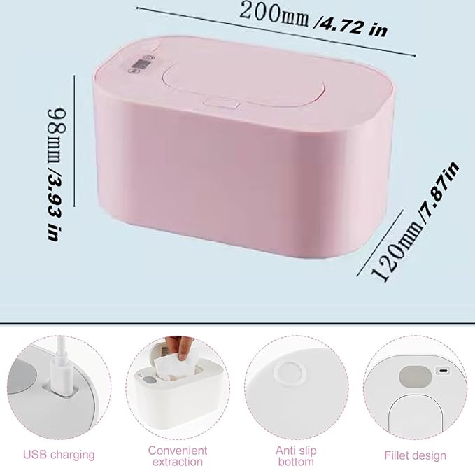 Portable Baby Wipe Warmer,Wipe Warmer and Baby Wet Wipes Dispenser to Even Heating, Wipe Heater with Temperature Display, Diaper Wipe Warmers for Home Car Travel Newborn Baby (Pink)