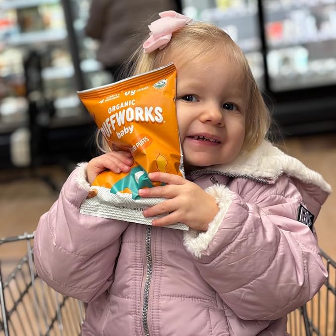 Puffworks Baby Organic Peanut Butter Puffs, Perfect for Early Peanut Introduction, Plant-Based Protein, No Added Sugar, USDA Organic, Gluten-Free, Vegan, Non-GMO, Kosher, 0.5 Ounce (Pack of 12)