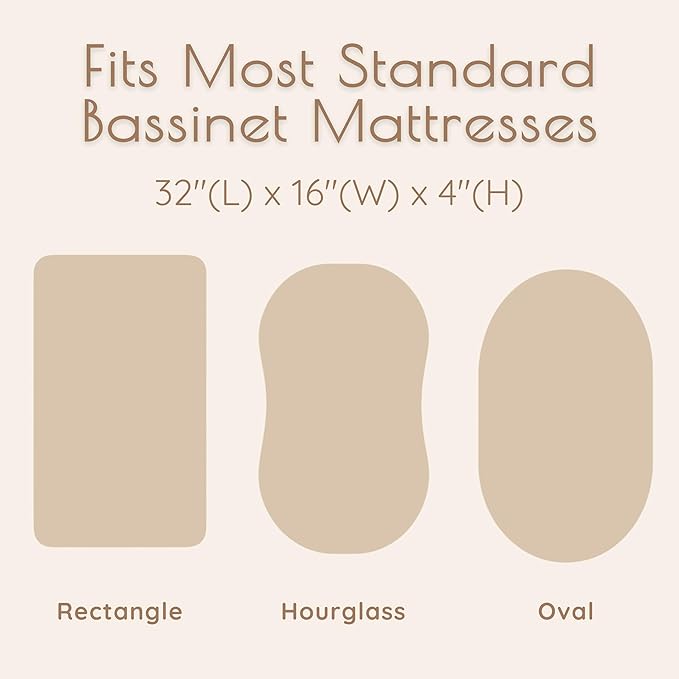 Baby Bassinet Sheets Boys –100% Muslin Bassinet Sheets Rectangle, 2 pc Bassinet Mattress Sheets, 32"x16"x 4", Oeko-TEX Certified, Bedside Bassinet Sheet (Beige + Cream)