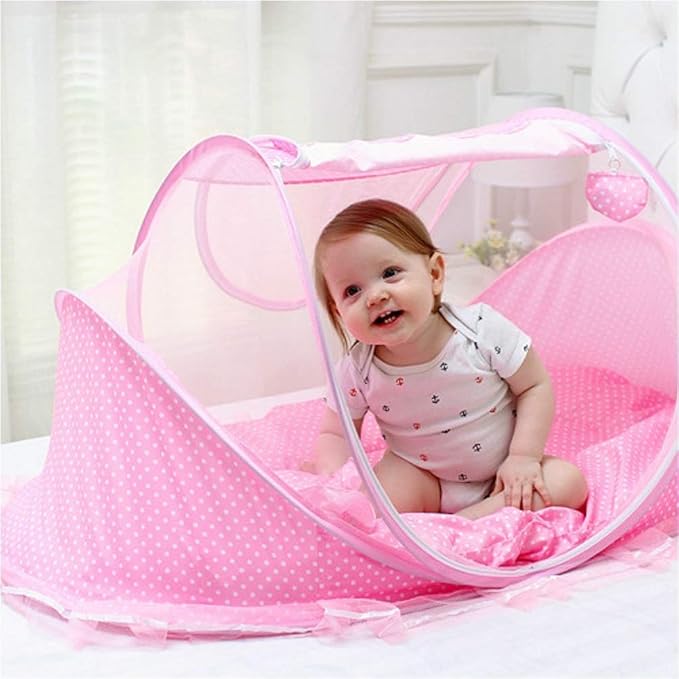 Portable Foldable Baby Bed Net Polyester Newborn Sleep Bed Travel Bed (Pink)