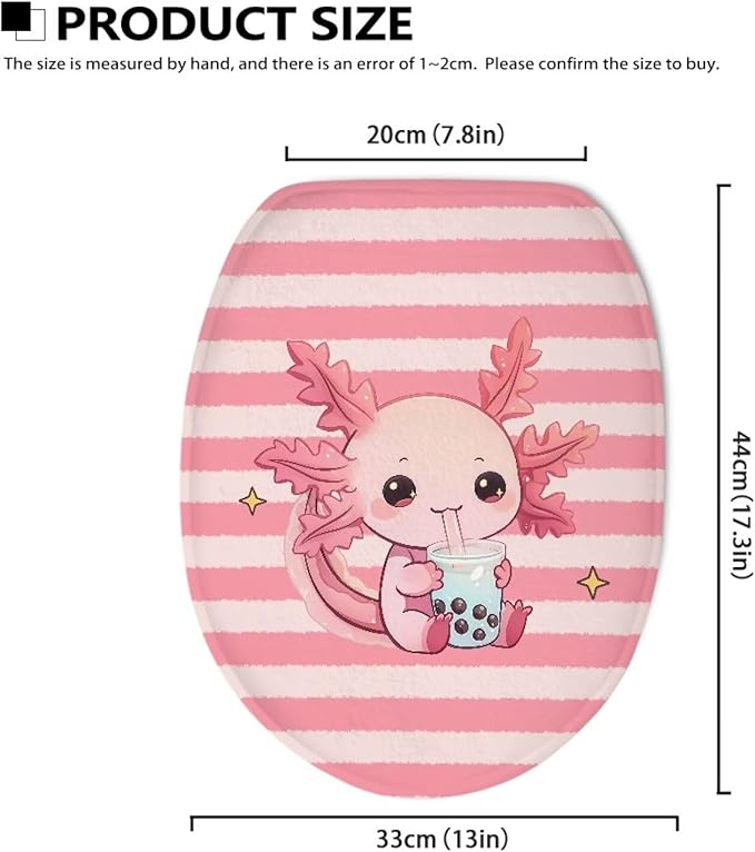 Cute Cartoon Axolotl Toilet Seat Lid Cover Flannel Fabric Toilet Seat Covers Kids Bathroom Decor Toilet Dust Cover Keep Clean Tidy Universal for Most Toilet Bowl Lids Pink