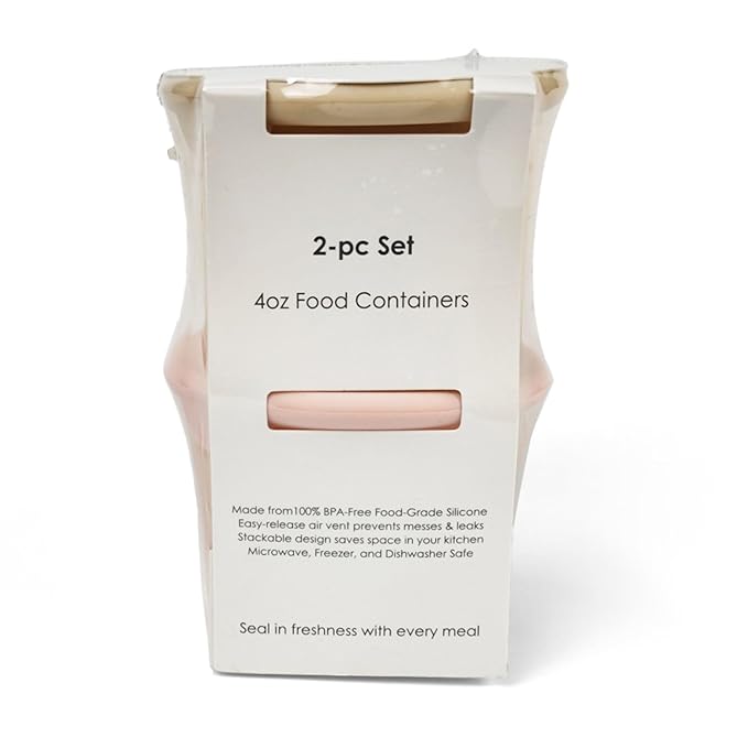 Ali+Oli Silicone Baby Food Containers (4oz) 2-pk Reusable Leakproof Snack Storage with Airtight Lids – Freezer & Microwave Safe for Infant and Kids Meals (Blush-Khaki)